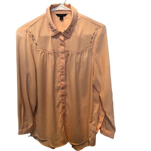 American Eagle Outfitters Blouse long sleeve button down salmon pink Medium - Picture 1 of 6